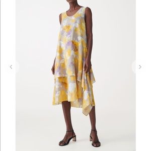 NWT COS Layered Printed Yellow Purple Silk Dress Size 10